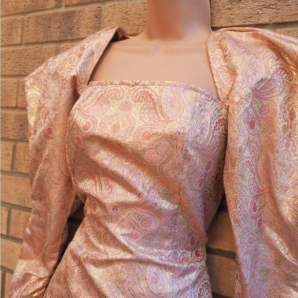 Rose gold paisley puff long sleeve PrettyLittleThing party mini dress - Picture 3 of 5